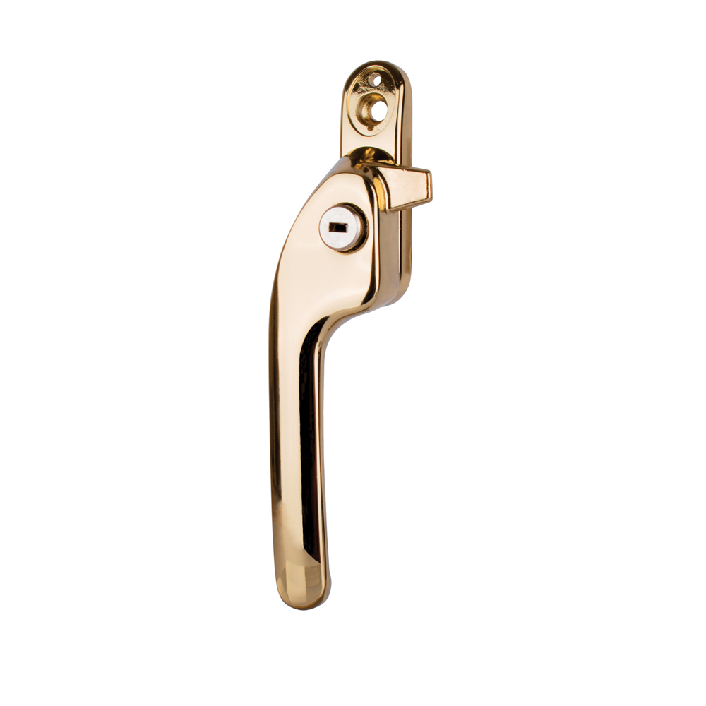 Timber Series Guru Cranked Locking Window Fastener - Polished Gold (Left Hand)